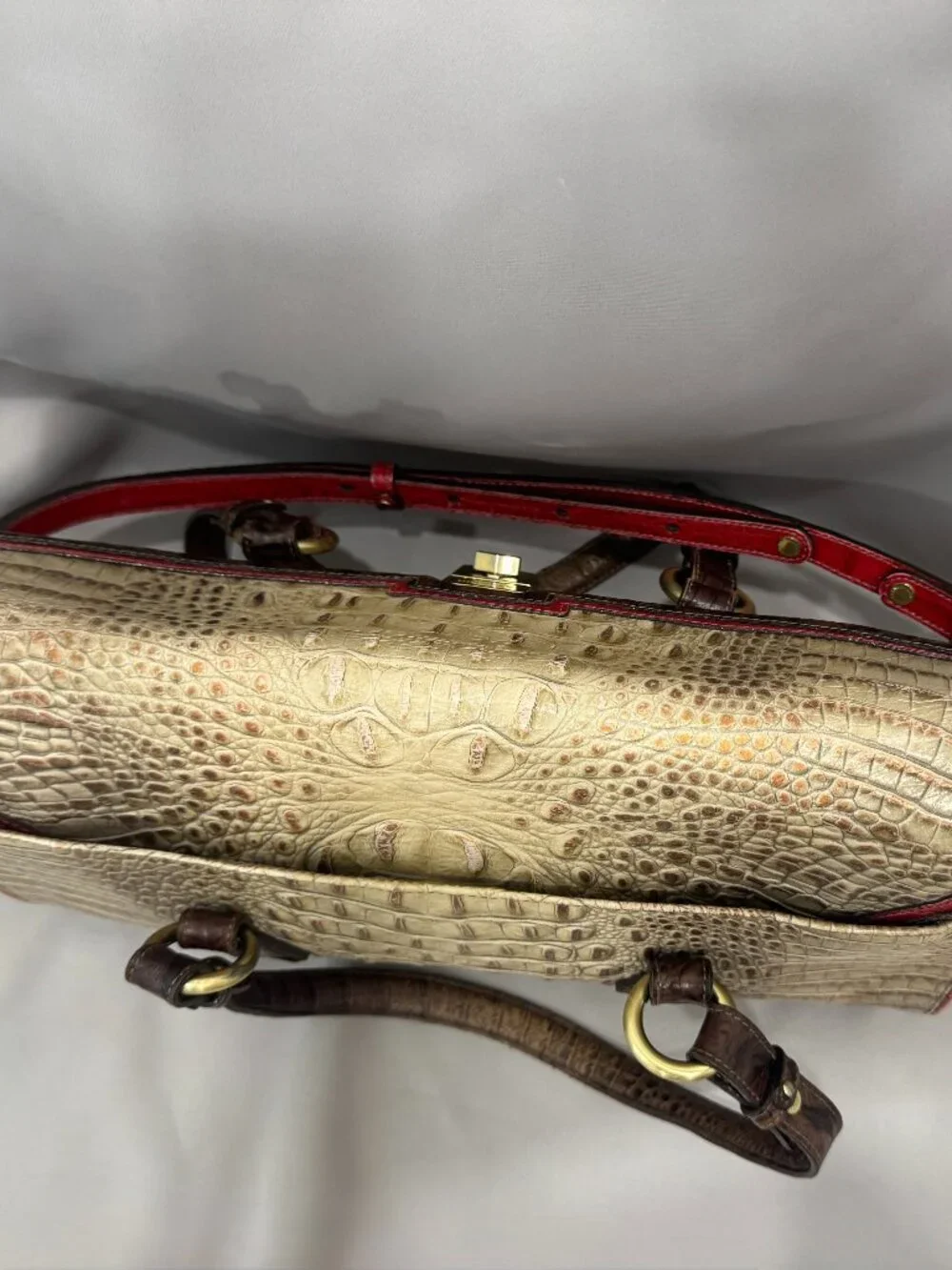🤍 Brahmin Tri-Color Croc Embossed Leather Shoulder Satchel/Crossbody - Picture 12 of 13